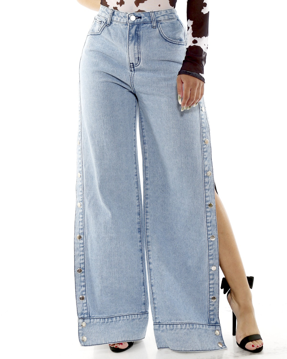 side snap button jeans